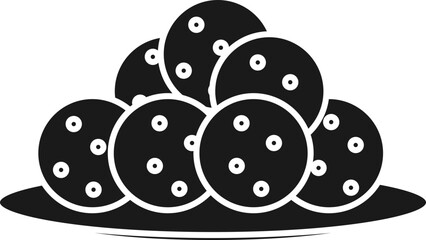 Indian Sweet (Ladoo) Plate Icon In B&W Color.