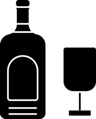 Wine Bottle And Glass Icon In Black And White Color.