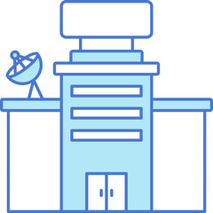 Isolated Modern Hotel Or Building Icon In Blue And White Color.