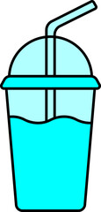 Cyan Color Milkshake Icon In Flat Style.