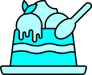 Panna Cotta Icon In Cyan Color.