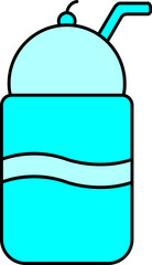 Ice Cream Cup With Straw Icon In Cyan Color.