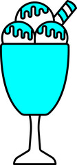 Ice Cream Glass In Cyan And White Color.