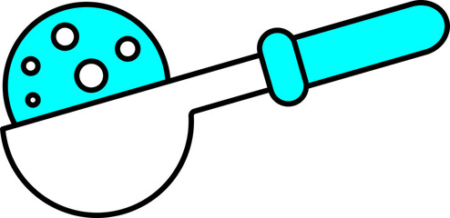 Ice Cream Scoop Icon In Cyan And White Color.