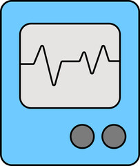 Gray And Blue ECG Machine Icon In Flat Style.
