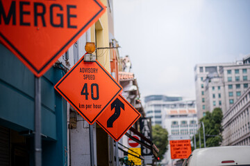 Advisory speed limit sign, 40 km/h speed sign on the street