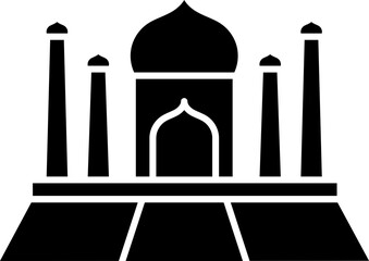 Taj Mahal Icon In B&W Color.