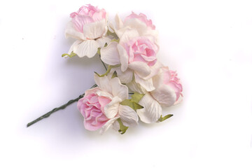 Mulberry Paper White Pink Roses Artificial Flower For Craft