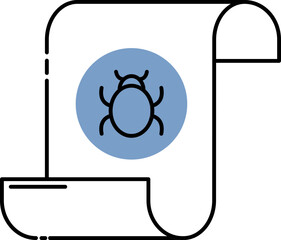 Bug Document Icon In Blue And White Color.