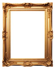 cadre ancien doré vierge sur fond blanc format portrait