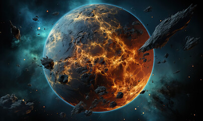 Illustration of the planet Earth burning. Burning world earth. - obrazy, fototapety, plakaty