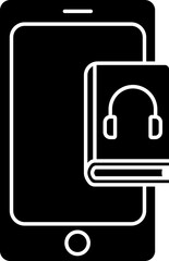Flat Style Audio Book With Smartphone B&W Icon Or Symbol.