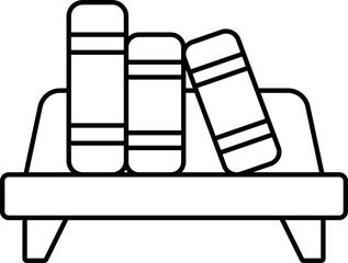 Black Outline Books On Sofa Icon In Flat Style.