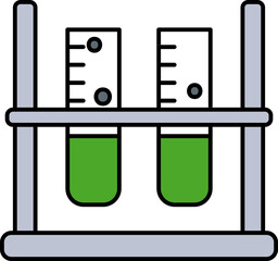 Chemical Test Tube In Stand Green And Blue Icon.