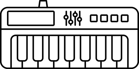 Piano Keyboard Icon In Black Outline.