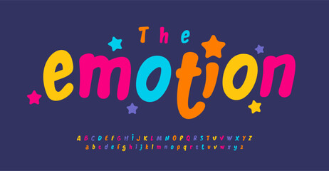 Playful font for vibrant colorful typography in childrens book, school project, birthday invitation, festive headline, greeting card, clothes, baby room, kids zone and toys logo. Vector letters