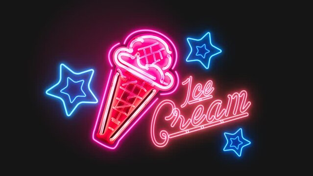 Neon Light Theme Ice Cream Icon Animation Video