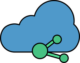 Cloud Share Icon In Blue And Green Color.