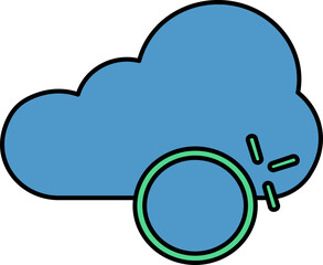 Cloud With Coin Icon In Blue And Green Color.