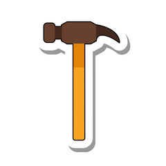 Construction hammer for car repair shop flat paper sticker icon. Joiner tool with wooden handle for carpenter works isolated on white background. Workshop equipment, instrument concept