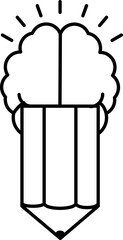 Pencil With Brain Icon In Black Outline.