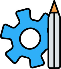 Cogwheel Or Setting Edit Icon In Blue And Gray Color.