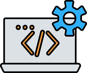 Colorful Web Programming Setup In Laptop Icon.