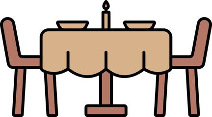 Dinner Table Icon In Brown Color.