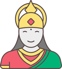 Flat Style Goddess Sita Maa Colorful Icon.