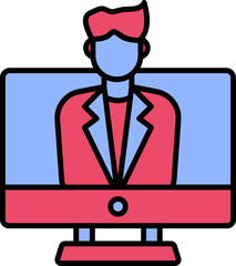 User In Desktop Icon In Blue And Pink Color.