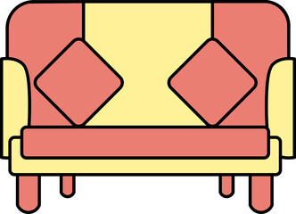 Sofa Icon In Red And Yellow Color.