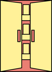Open Double Door Icon In Yellow And Red Color.