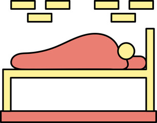 Man Sleeping On Bed Icon In Red And Yellow Color.