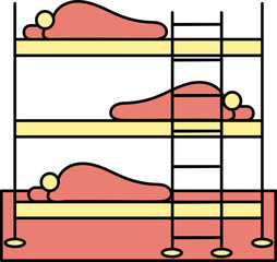Students Or Human Sleeping At Bunk Bed Icon In Red And Yellow Color.