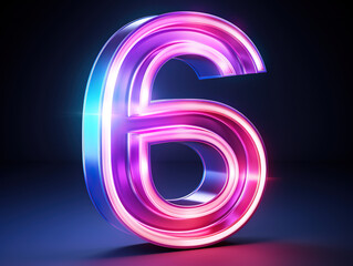 3d render, number six, the best digital symbol, pink blue gradient neon light. Generative Ai