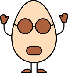 Cartoon Shocked Egg Wear Goggles Icon In Brown And Peach Color.