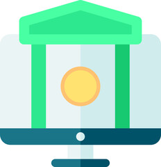 Flat Style Online Banking In Desktop Icon.