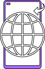 Smartphone With Global Icon In Purple And White Color.