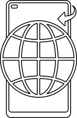 Smartphone With Global Icon In Thin Line Art.