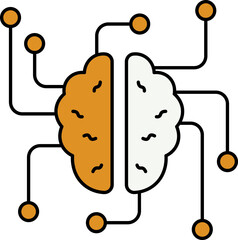 Flat Style Artificial Brain icon in Yellow and White Color.