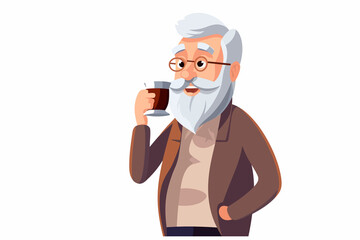 old man drinking coffee vector flat isolated illustration