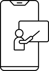 Man Online Presentation In Smartphone Screen Line Art Icon.