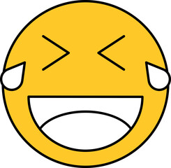 Illustration Of Laughing Face With Tears Icon In White And Yellow Color.