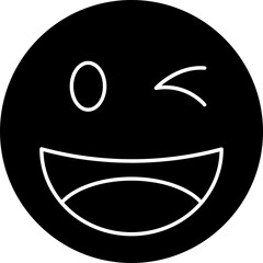 Winking Emoji Icon In Black And White Color.