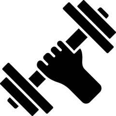 Hand Holding Dumbbell Icon In B&W Color.