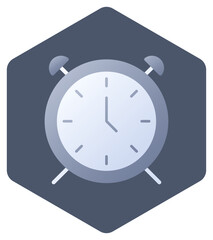 Alarm Clock Icon Or Symbol Isolated On Hexagonal Shape.