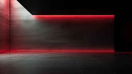 Abstract dark empty room with glowing red neon lights. Mock up, 3D Rendering