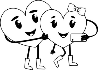 Cheerful Heart Couple Taking Selfie Together In Black And White Color.