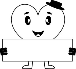 Obraz premium Cartoon Heart Male Holding Blank Paper In Black And White Color.
