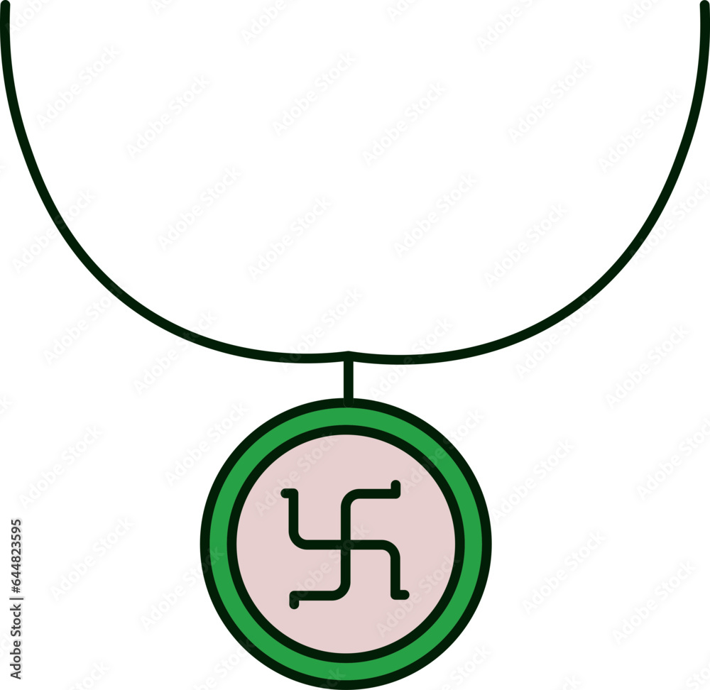 Poster swastika pendant or locket icon in green and pink color.